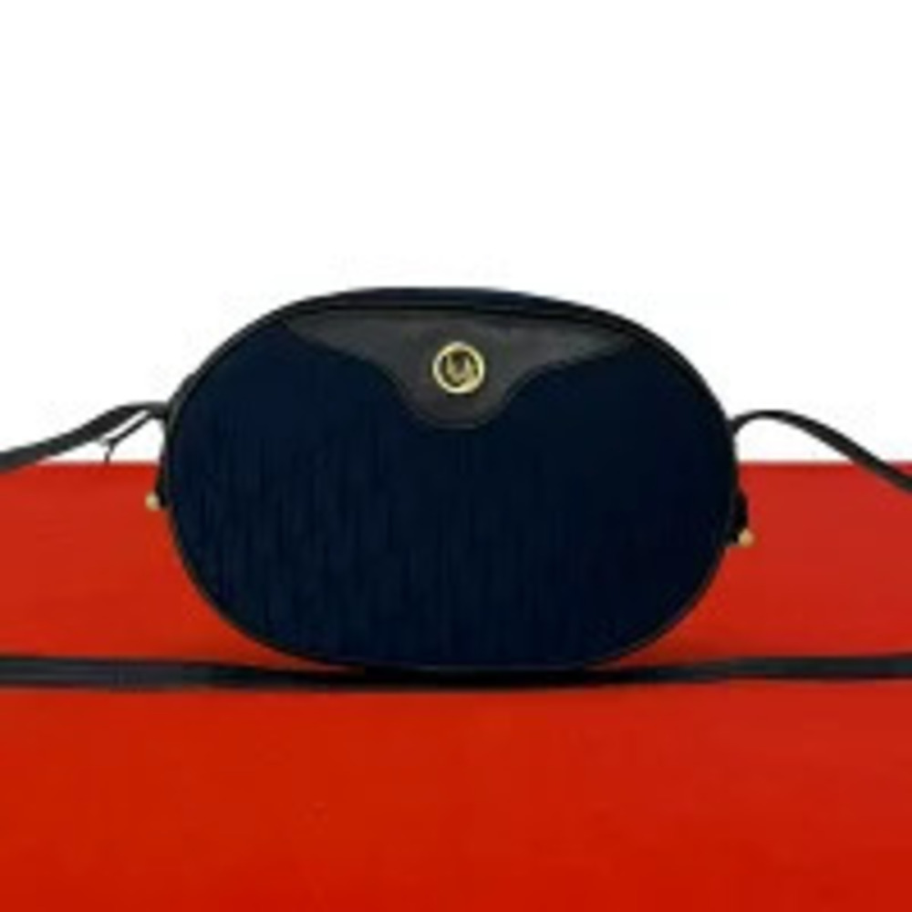 Christian Dior Trotter Canvas Leather Shoulder Bag Navy Blue
